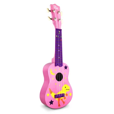 MU2110 21 hüvelykes gyerek Ukulele 12-es fogólappal és tartós fehér nylon húrokkal, teljes fa hordótesttel, 1 csákóval - Pink
