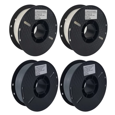 KINGROON 3D nyomtató PLA filament 1 kg 1,75 mm Kiváló minőségű 3D nyomtatási anyag Lebomló környezetbarát műanyag Méretpontosság +/-0,02 mm (2 tekercs szürke + 2 tekercs átlátszó)