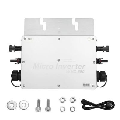 WVC-600 napelemes rácsos mikroinverter, 600 W-os vízálló IP65 MPPT DC22-50V PV bemenet AC220V kimenet, EU csatlakozó