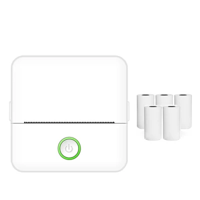 Hordozható mini matrica hőnyomtató gép, tinta nélküli, BT vezeték nélküli, iOS/Android rendszerrel kompatibilis - Fehér + 5 db Hőpapír