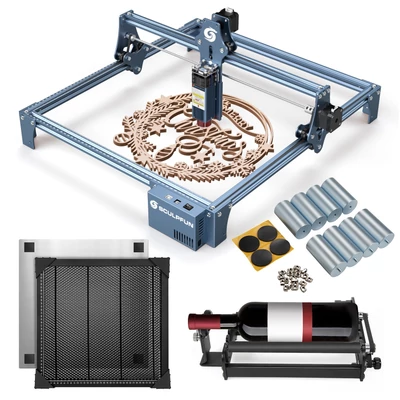 SCULPFUN S9 5W lézergravírozó forgó görgővel és 8 db magasított lábpárnával és 400x400 mm-es méhsejt munkaasztallal