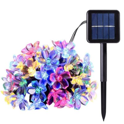 Napenergiával működő virágfüzér lámpák 7m 50db Cseresznyevirág színes LED-ek - Többszínű