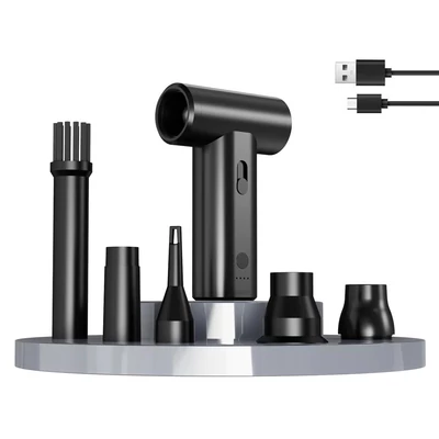 Hordozható, 120 000 fordulat/perc fordulatszámú vezeték nélküli légtisztító elektromos légfúvó, kettős felhasználású újratölthető autóporszívó - Fekete