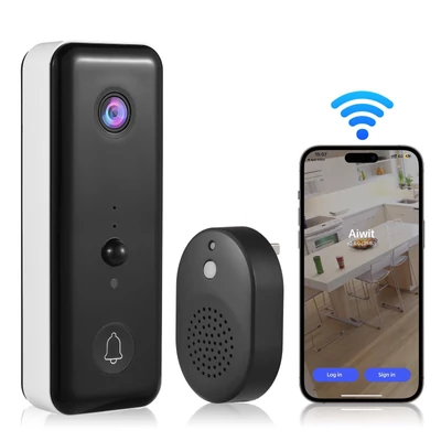Videó csengő kamera vezeték nélküli csengővel, akkumulátorral működő intelligens AI PIR emberészlelés IP65 vízálló 2,4G WiFi 2 utas audio éjszakai megtekintés felhő tárhely - Fehér