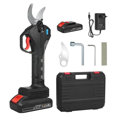 Elektromos vezeték nélküli elektromos metsző, elemes faágvágó 21 V-os lítium akkumulátorral, 30-40 mm vágási átmérővel, LCD kijelzővel - 2 akkumulátor