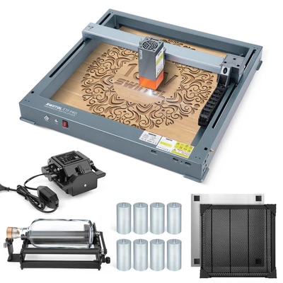 Swiitol E18 Pro 18W integrált szerkezetű lézergravírozó Y tengelyű forgóhengerrel és légsegéd szivattyúval, valamint 8 db magasra emelt talpbetéttel és 400x400 mm-es méhsejt munkaasztallal