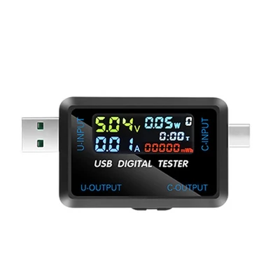 Többfunkciós USB feszültség-árammérő műszer digitális IPS kijelző kapacitásmérővel teljesítményvizsgáló 9 mérési adat tárolási funkcióval - USB + Type-C port