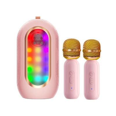 F68 mini karaoke gép vezeték nélküli 2 mikrofonnal és 1 karaoke hangszóróval - Pink