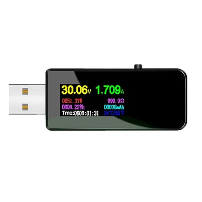 Hordozható 13 az 1-ben USB-tesztelő elektromos áram, feszültségjelző színes LCD kijelzővel - Fekete