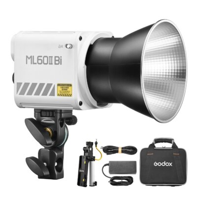 GODOX ML60II Bi Kit 70 W videolámpa készlet kétszínű fényképezési lámpa elemfogantyúval, szabványos reflektor tartóval és 1/4 adapterrel