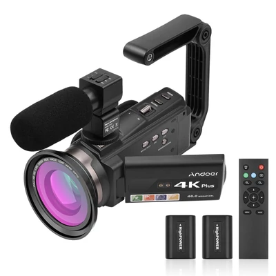 Andoer 4K/60FPS 48MP WiFi digitális videokamera készlet hidegpapuccsal