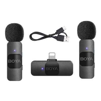 BOYA BY-V2 egy trigger, két 2,4G vezeték nélküli mikrofonrendszer, csíptetős telefonmikrofon
