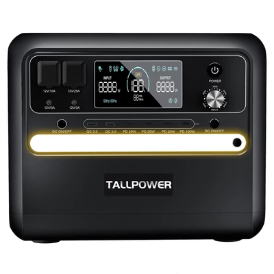 TALLPOWER V2400 hordozható erőmű 2160 Wh LiFePo4 napelem generátor 2400 W AC kimenet - Fekete