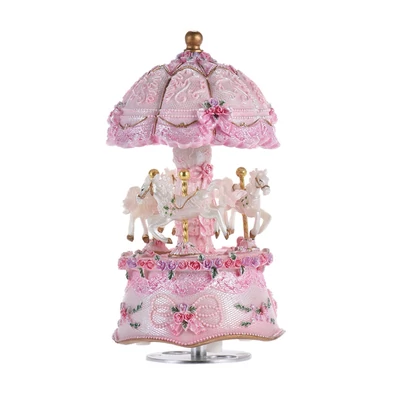 Luxus Dream 3 lovas forgó körhinta, felhúzható zenedoboz - Pink