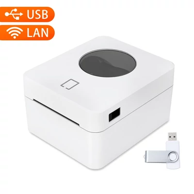 Asztali termikus címkenyomtató 4x6 hüvelykes, minden egyben, vezetékes - Fehér, USB+LAN csatlakozás