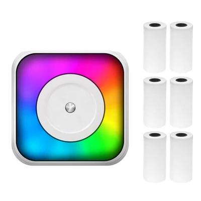 Mini többfunkciós matricakészítő hőnyomtató RGB fénnyel, azonnali fényképpel, tintamentes nyomtatással, BT-csatlakozás támogatásával okostelefonhoz - 6x 57 mm-es papírtekerccsel
