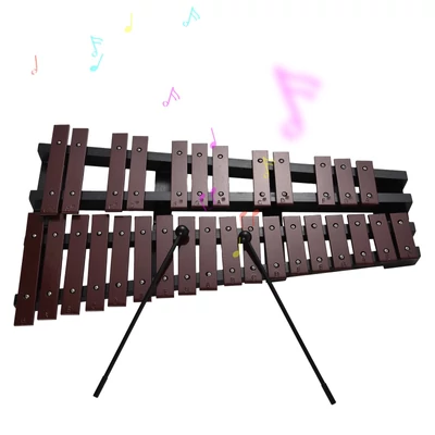 Glockenspiel összecsukható xilofon fa keret, 5 mm vastag alumínium rudak ütős hangszer (30 hang) - Kávé