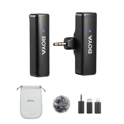 BOYA BOYALINK A1 2,4 GHz vezeték nélküli Lavalier Clip-on mikrofonrendszer 100 m átviteli hatótáv, zajcsökkentés, automatikus szinkron vevővel + 1db adó + 3db adapter