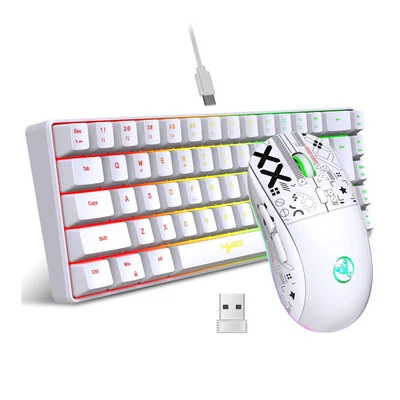 HXSJ V200 vezetékes K68 RGB Streamer mini Gaming billentyűzetés 2.4G vezeték nélküli mechanikus RGB játékegér 3600DPI - Fehér