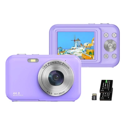 Hordozható 1080P digitális fényképezőgép 44 MP 16X digitális zoom, automatikus fókusz, önkioldó, rázkódáscsillapító - Lila
