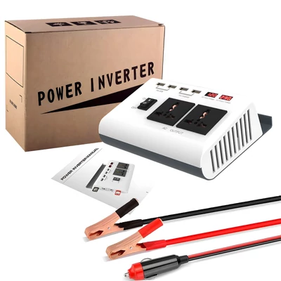 300 W-os teljesítmény inverter DC 12V - AC 220V autós töltő átalakító 4 USB porttal