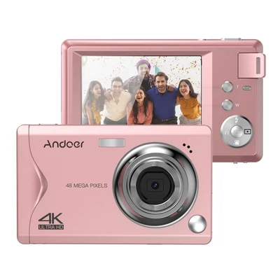 Andoer 3,0 hüvelykes TFT hordozható digitális fényképezőgép 48MP 4K HD 16X zoom autofókusz - Pink