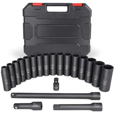 20 DB 1/2 hüvelykes meghajtó metrikus mély Cr-V ütközőaljzat készlet (semleges márka)