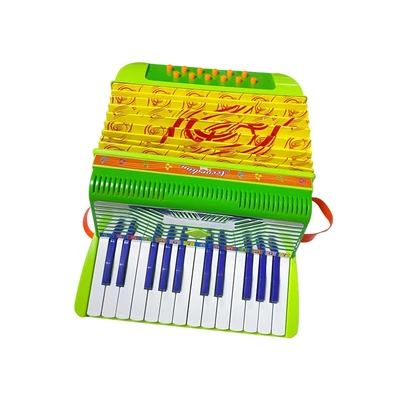 Mini 24 gombos 12 basszus harmonika ABS anyag csattal, hangszer kezdőknek - Zöld