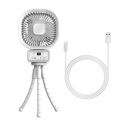 Babakocsi ventilátor rugalmas háromlábú klipszel, LED kijelzővel, klipventilátorral (rázó funkcióval) - Fehér