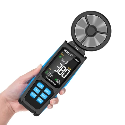 Kézi, nagy pontosságú, duplacsapágyas 8 lapátos ventilátoros digitális szélmérő LCD háttérvilágítású színes kijelzővel