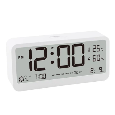 8001-EN Többfunkciós digitális óra LED fényerő, állítható hőmérséklet, páratartalom, kijelző ébresztőóra - Fehér