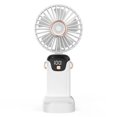 Hordozható mini kézi elektromos ventilátor LED képernyővel, összecsukható fogantyúval, levehető fedéllel - Fehér