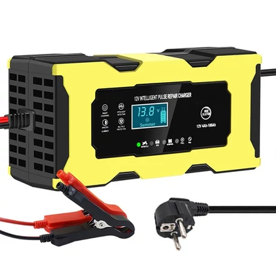 12V / 6A automatikus intelligens akkumulátortöltő karbantartó LCD kijelzővel