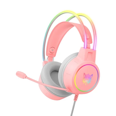 ONIKUMA X15 PRO Gaming Headset - RGB világítás, zajszűrő, 50 mm-es meghajtó - Pink