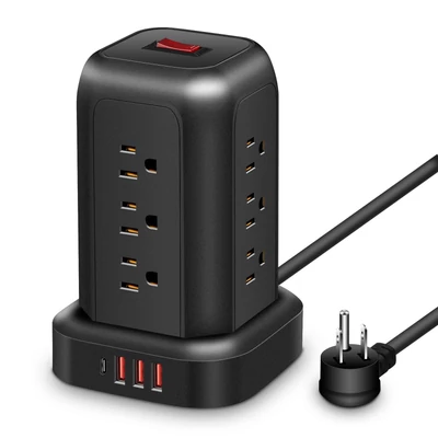 T12 toronycsatlakozós tápegység, 12 aljzat, 3 USB-port, 1 Type-C port, kiváló túlfeszültség-védelem és helytakarékos kialakítás