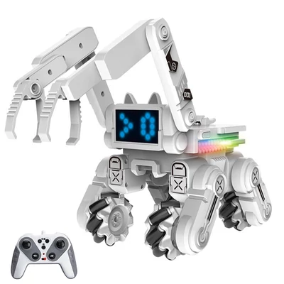 2,4G távirányítós robotjáték LED-világítású LCD-képernyővel és zenével - Fehér, 3 akkumulátor