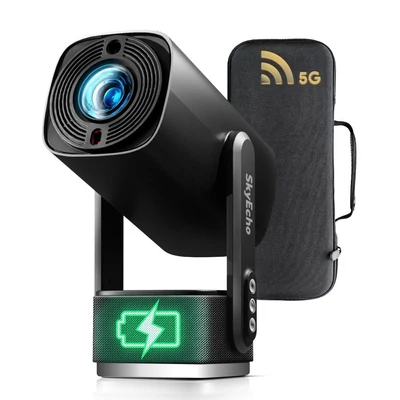SkyEcho FreeONE Pro 1080P mini projektor, 4K videó projektor újratölthető elemmel