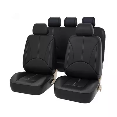 Autós üléshuzat, lélegző bőr ülésvédő, teljes készlet (9 db) - Fekete