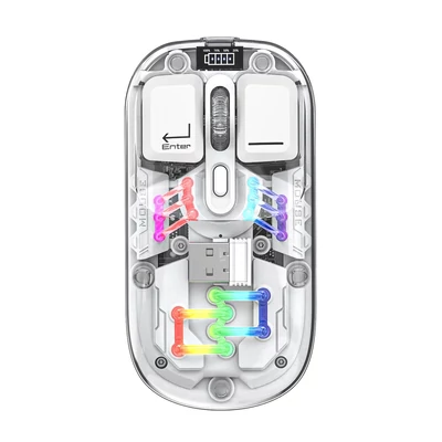 Átlátszó vezeték nélküli kettős módú egerek, BT5.0 2.4G egygombos kapcsoló, C típusú 400mAh - Fehér