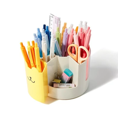 Aranyos forgatható tolltartó íróasztalhoz, 8 nyílásos asztali írószer-szervezővel - Forgatható talp