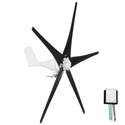 Szélturbina generátor készlet, 400 W 12 V hibrid töltésvezérlővel 2,0 m/s indító szélsebesség - Fekete, 5 lapáttal