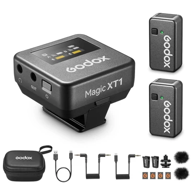 Godox Magic XT1 egy-trigger-két 2,4G vezeték nélküli mikrofonrendszer, mágneses csíptetős mikrofonok