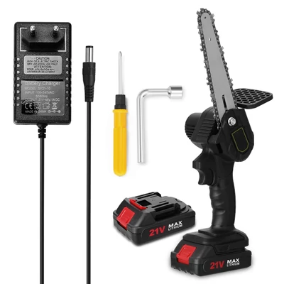 KKmoon 6 hüvelykes hordozható mini elektromos metszőfűrész, 21 V (két akkumulátor)