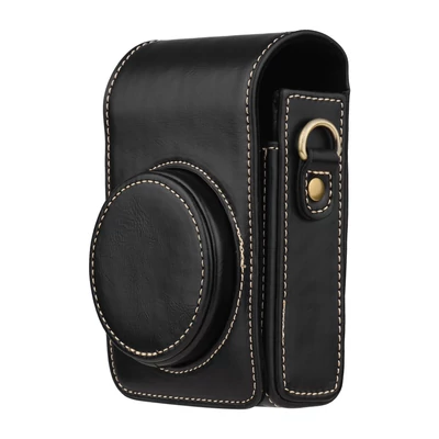 Hordozható fényképezőgép tok, hordtáska, műbőr vállpánttal - Fekete
