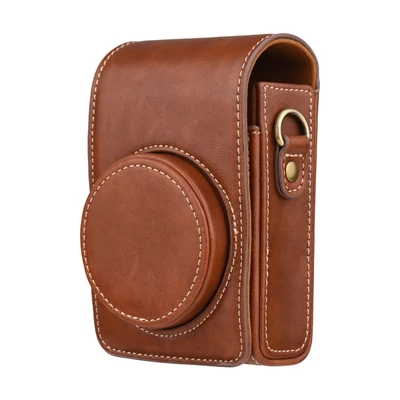 Hordozható fényképezőgép tok, hordtáska, műbőr vállpánttal - Barna