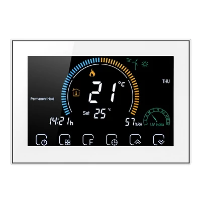 95-240 V intelligens termosztát, programozható termosztát, 5+1+1 hat periódusos hangos APP vezérlés - Fehér, Wi-Fi