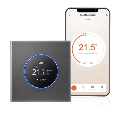 WiFi intelligens termosztát, hőmérséklet-szabályozó, hetente programozható - Ezüst, 5A víz/gáz kazánhoz