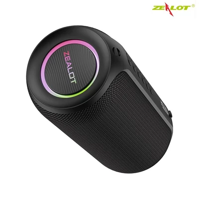 ZEALOT S32 Max: nagy hatékonyságú hordozható vezeték nélküli hangszóró BT 5.2 technológiával és RGB fényeffektusokkal - Fekete