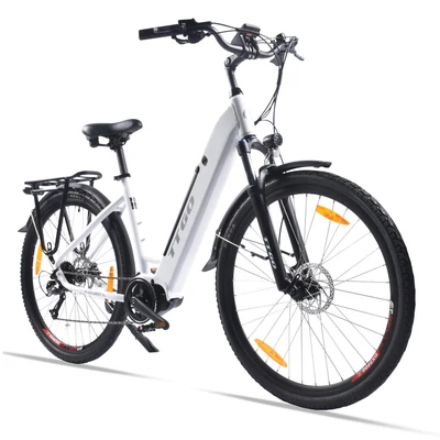TTGO LK-ZZ-28ST városi elektromos kerékpár, 700C*45C gumik, női E kerékpár, 250W motor, 36V 20Ah akkumulátor - Fehér