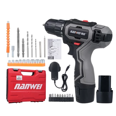 NANWEI elektromos fúrókészlet, akkus fúrócsavarozó 12V 1500mah akkumulátor - 2 akkumulátorral